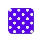 Polka Dots - White on Indigo Violet Rubber Square Coaster (4 pack)