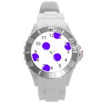 Polka Dots - Indigo Violet on White Round Plastic Sport Watch (L)