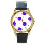 Polka Dots - Indigo Violet on White Round Gold Metal Watch
