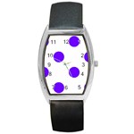 Polka Dots - Indigo Violet on White Barrel Style Metal Watch