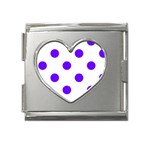 Polka Dots - Indigo Violet on White Mega Link Heart Italian Charm (18mm)