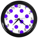Polka Dots - Indigo Violet on White Wall Clock (Black)