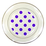 Polka Dots - Indigo Violet on White Porcelain Plate
