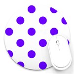 Polka Dots - Indigo Violet on White Round Mousepad