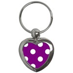 Polka Dots - White on Purple Violet Key Chain (Heart)