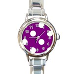 Polka Dots - White on Purple Violet Round Italian Charm Watch