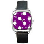 Polka Dots - White on Purple Violet Square Metal Watch