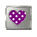 Polka Dots - White on Purple Violet Mega Link Heart Italian Charm (18mm)
