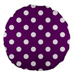 Polka Dots - White on Purple Violet Large 18  Premium Round Cushion