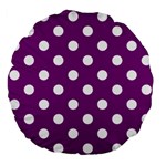 Polka Dots - White on Purple Violet Large 18  Premium Flano Round Cushion
