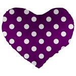 Polka Dots - White on Purple Violet Large 19  Premium Heart Shape Cushion