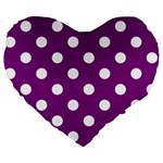 Polka Dots - White on Purple Violet Large 19  Premium Flano Heart Shape Cushion