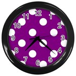 Polka Dots - White on Purple Violet Wall Clock (Black)