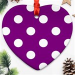 Polka Dots - White on Purple Violet Heart Ornament (Two Sides)
