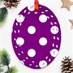 Polka Dots - White on Purple Violet Ornament (Bell) Ornament (Oval Filigree)