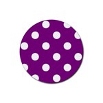 Polka Dots - White on Purple Violet Rubber Coaster (Round)