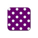Polka Dots - White on Purple Violet Rubber Coaster (Square)