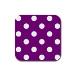 Polka Dots - White on Purple Violet Rubber Square Coaster (4 pack)