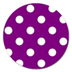 Polka Dots - White on Purple Violet Magnet 5  (Round)