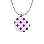 Polka Dots - Purple Violet on White 1  Button Necklace