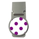 Polka Dots - Purple Violet on White Money Clip (Round)