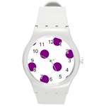 Polka Dots - Purple Violet on White Round Plastic Sport Watch (M)