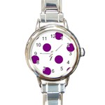 Polka Dots - Purple Violet on White Round Italian Charm Watch
