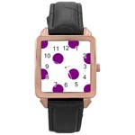 Polka Dots - Purple Violet on White Rose Gold Leather Watch