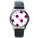 Polka Dots - Purple Violet on White Round Metal Watch