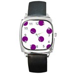 Polka Dots - Purple Violet on White Square Metal Watch
