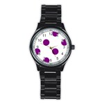 Polka Dots - Purple Violet on White Stainless Steel Round Watch