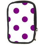 Polka Dots - Purple Violet on White Compact Camera Leather Case
