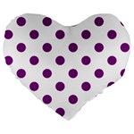 Polka Dots - Purple Violet on White Large 19  Premium Flano Heart Shape Cushion