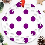 Polka Dots - Purple Violet on White Ornament (Round Filigree)
