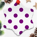 Polka Dots - Purple Violet on White Snowflake Ornament (Two Sides)