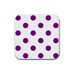 Polka Dots - Purple Violet on White Rubber Coaster (Square)