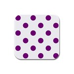 Polka Dots - Purple Violet on White Rubber Square Coaster (4 pack)