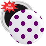 Polka Dots - Purple Violet on White 3  Magnet (10 pack)