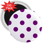 Polka Dots - Purple Violet on White 3  Magnet (100 pack)