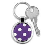 Polka Dots - White on Dark Lavender Violet Key Chain (Round)