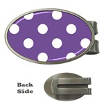 Polka Dots - White on Dark Lavender Violet Money Clip (Oval)