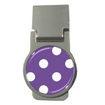 Polka Dots - White on Dark Lavender Violet Money Clip (Round)