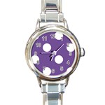 Polka Dots - White on Dark Lavender Violet Round Italian Charm Watch