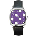 Polka Dots - White on Dark Lavender Violet Square Metal Watch