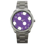 Polka Dots - White on Dark Lavender Violet Sport Metal Watch