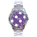 Polka Dots - White on Dark Lavender Violet Stainless Steel Analogue Watch
