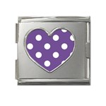 Polka Dots - White on Dark Lavender Violet Mega Link Heart Italian Charm (18mm)