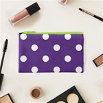 Polka Dots - White on Dark Lavender Violet Canvas Cosmetic Bag (XS)