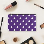 Polka Dots - White on Dark Lavender Violet Cosmetic Bag (S)
