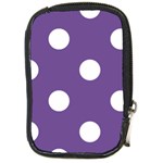 Polka Dots - White on Dark Lavender Violet Compact Camera Leather Case